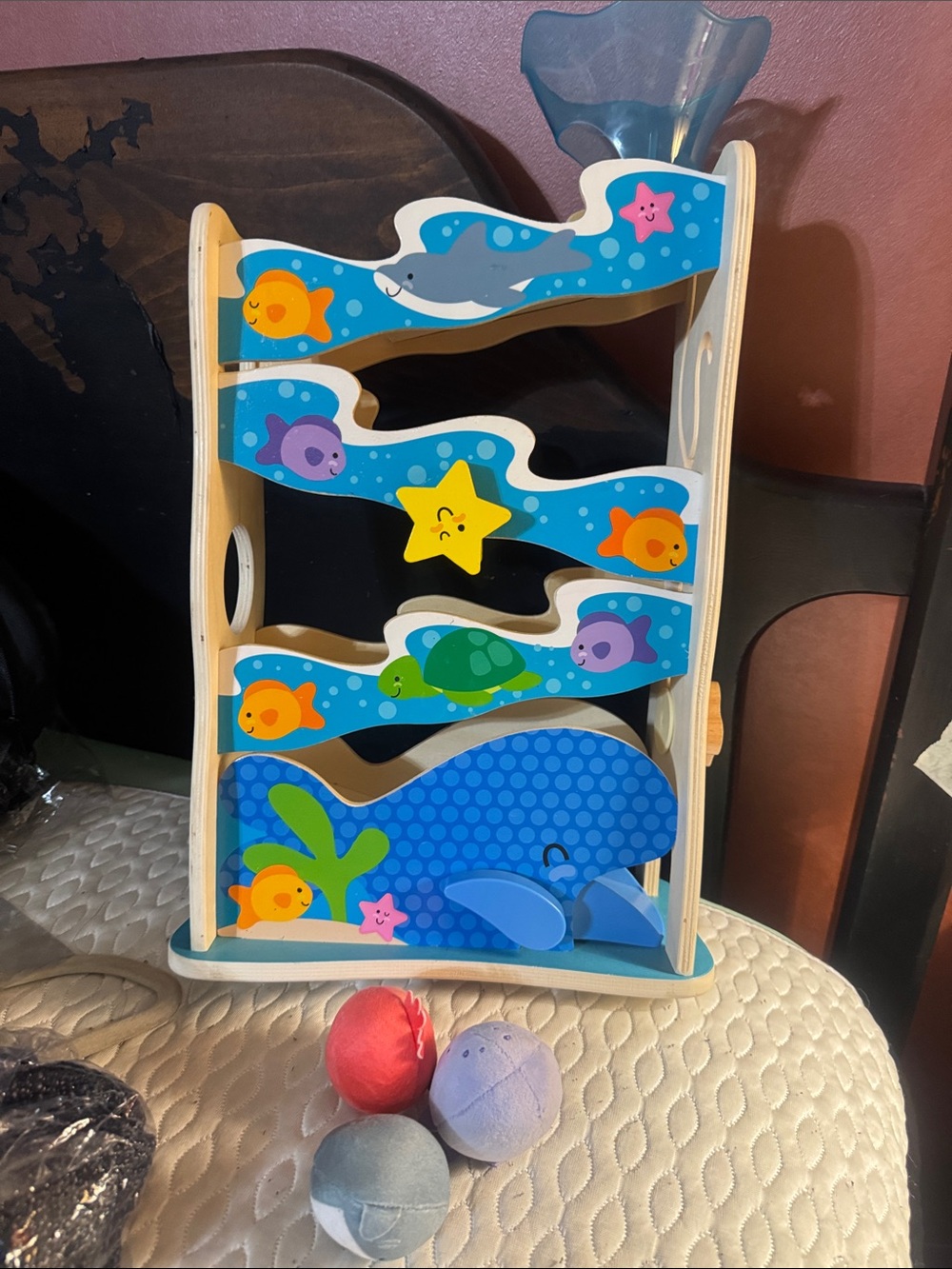 Melissa & Doug Blue Ocean Ball Run Wooden Toy with Colorful Sea Creatures
